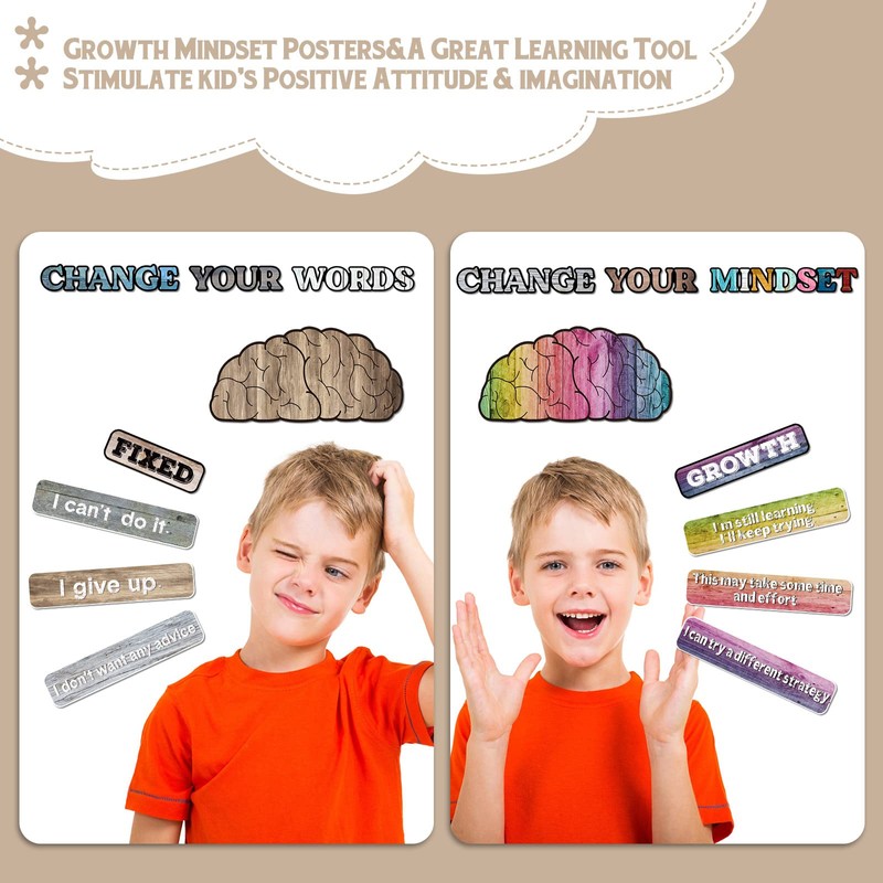 Pajean 38 Pcs Growth Mindset Posters Bulletin Board Set Care