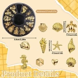 2 Disc Ocean Nail Charms, 12 Style Beach Starfish Sea Seashell Nail Decal, Alloy 3D Nail Gems Jewelry Decoration for Manicure DIY Accessories