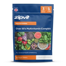 Zipvit Multivitamin Advanced 50 Plus Active Formula for Women & Men - 90 Vegan Tablets. Supports Bone Health and Your Immune System. 3 Months Supply, Eco-Friendly Pouch