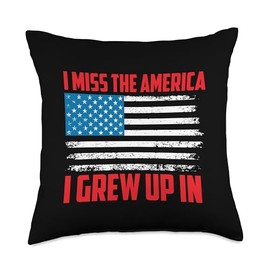 I Miss The America I Grew Up In Vintage US Flag Patriotic Throw Pillow