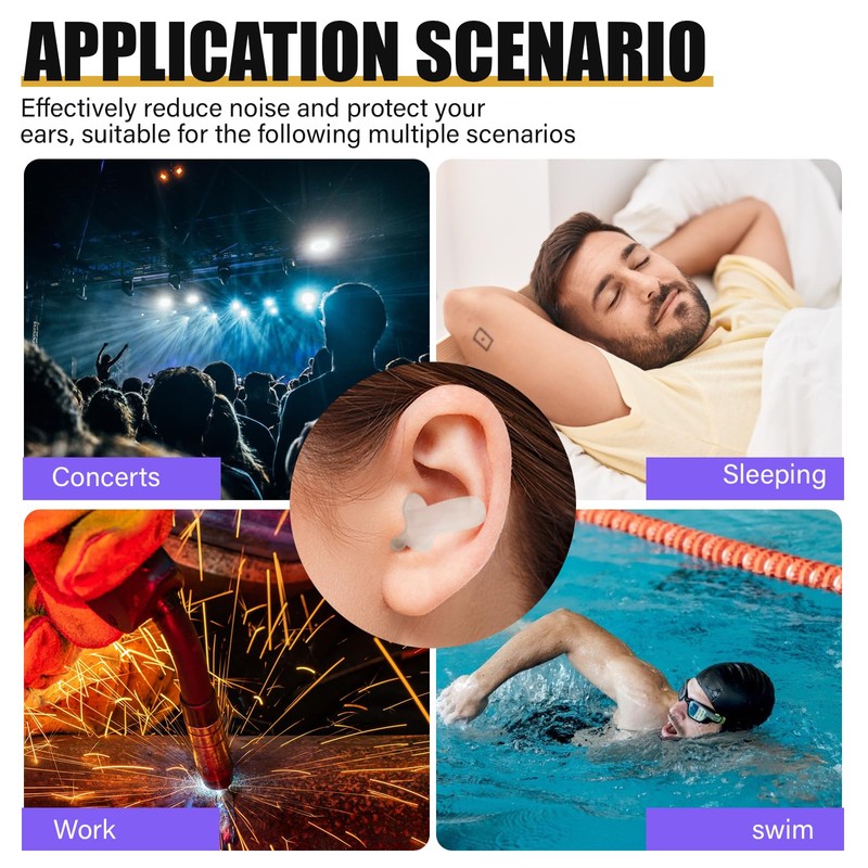DOERDO 50Pcs Silicone Ear Plugs Soft Reusable Ear Protection Water