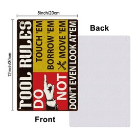 Hobbspring 1pc Funny Tool Rules Don't Garage Decor 30x20cm Metal Tin Garage Sign Vintage Wall Art Decorations with 4 Pre-Drilled Holes for Bar Home Garage Wall Decor