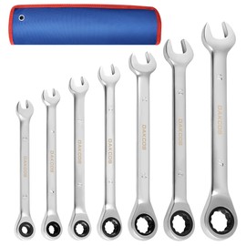 DAKCOS 7 Pieces Ratchet Spanner Set Combination Wrench(6-17mm) Fixed Head with Storage Pouch