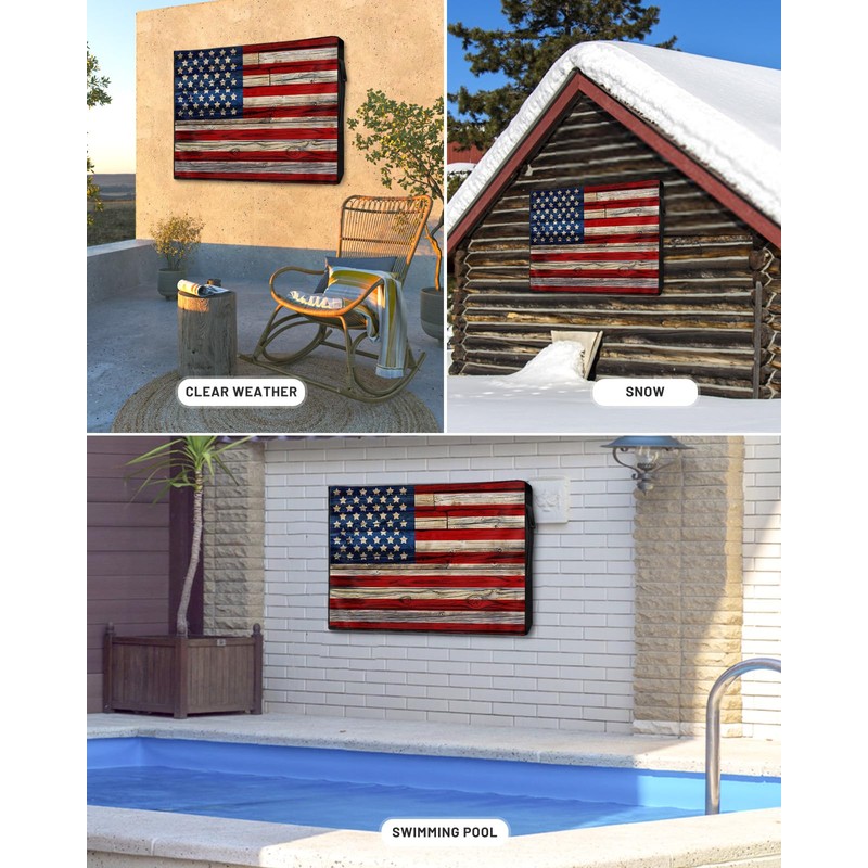 Lsrtoss American Flag Outdoor TV Cover 70-75 Inch Weatherproof, Vintage