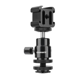 CAMVATE Adjustable 1/4"-20 Ball Head Support with Shoe Mount Adapter + 3-Way Cold Shoe Mount Bundle