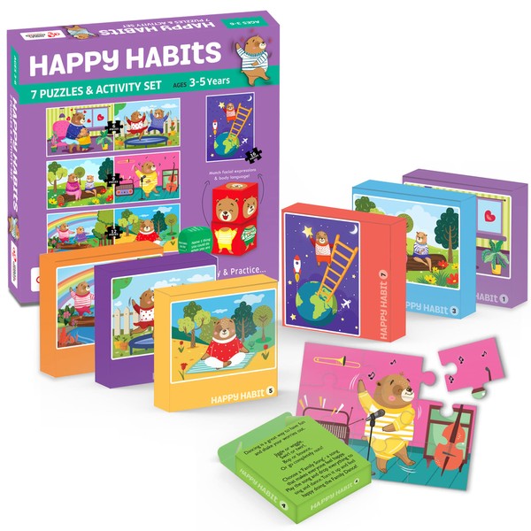 7 in 1 Jigsaw Puzzle - Happy Habits from Chalk and Chuckles for Kids Ages 3-5 Years - Social Emotional Learning Game for Toddler - Educational Puzzle and Activity Set for Boys and Girls Ages 3, 4, 5