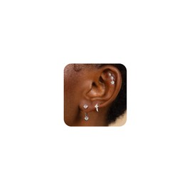 AGWOLF 3 Pairs Hoop Earrings Set Dainty Stud Earrings Trendy Small Silver Earrings Hypoallergenic Dangle Cartilage Earrings Huggie for Women Lightweight Sterling Silver Earrings Jewelry