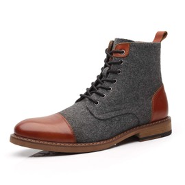 La Milano Mens Winter Dress Boots Cap Toe Lace up Genuine Leather Oxford Comfortable Casual Wool Ankle Jack Boots for Men, Cosy-1-cognacgrey, 10