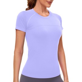 MathCat Workout Shirts for Women Short Sleeve Seamless Yoga Athletic Tees Sports Breathable Gym Athletic Tops Lilac