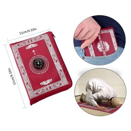 Hitopin Travel Prayer Mat, 60cm*100cm Portable Red Nylon Waterproof Praying Rug with Compass, Qibla Finder, Perfect for Ramadan Gifts, Islamic Prayer