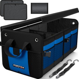 FORTEM Trunk Organizer For SUV Car Organizer and Storage, Collapsible Multi-Compartment Storage Bag Car Accessories for Women Men, 1680D Oxford, Non Slip Bottom, Adjustable Straps, Soft Cover (65L)