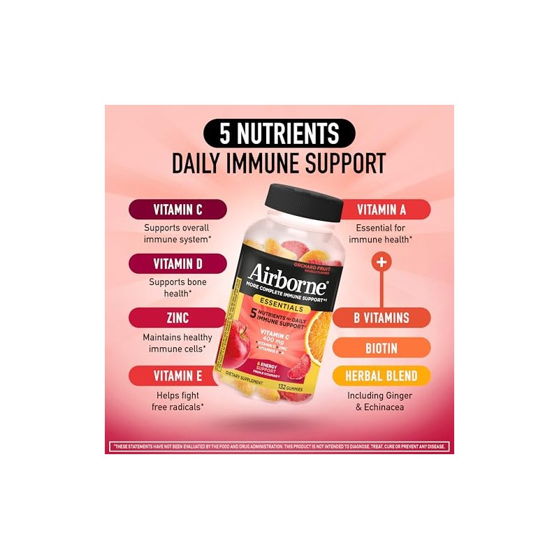 Airborne Immune Essentials Gummies, Orchard Fruit, 132ct | 400mg Vitamin