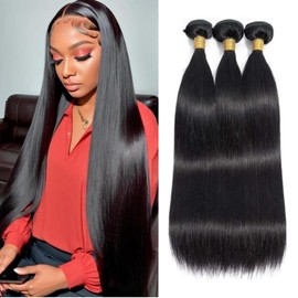 Straight Human Hair 300g/Pack 12A Unprocessed 3 Bundles 14 16 18 Inch Black Double Weft Soft Extensions for Women