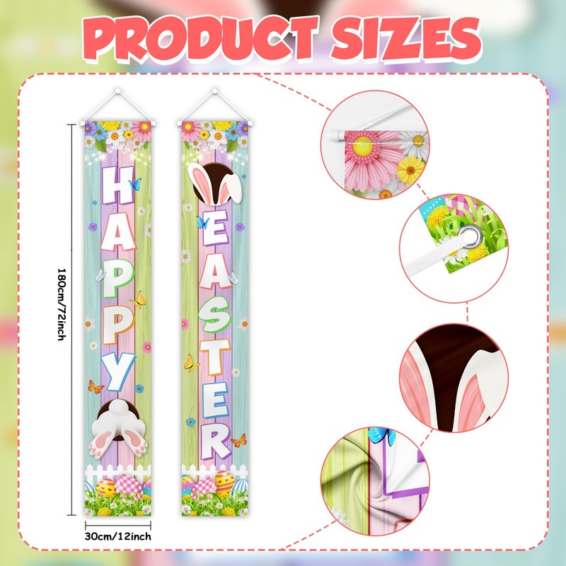 Happy Easter Porch Banner Bunny Egg Rabbit Daisy Party Front
