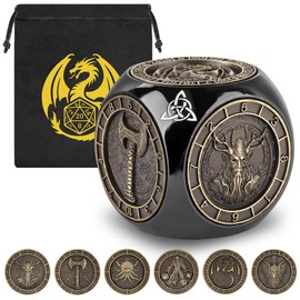 DND Fingertip Spinner Dice, 7-in-1 Metal Dice Set with 3D Pattern, Polyhedral Rotating Game Dice, for DND Gifts with Dragon Logo Gift Bag, Role Playing Board Game Accessories, Black