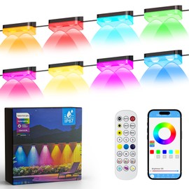 Lphianx Outdoor Fence Lights, 8 Packs Smart Outdoor Deck Lights RGBCW+IC, with App/Remote Control, Color Changing Lights for Fence, IP67 Waterproof for Backyard Railing Decor (50FT)