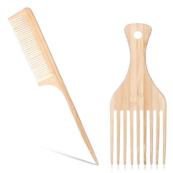 Premium Bamboo Comb Set - Natural Wooden Hair Pick and