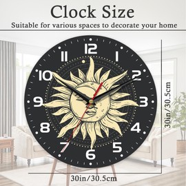 ENUIEO Wall Clock, 10 Inch Silent Non-Ticking Home Kitchen Decor, Battery Operated for Bathroom Bedroom Living Room Office(Boho Sun Stars Moon)