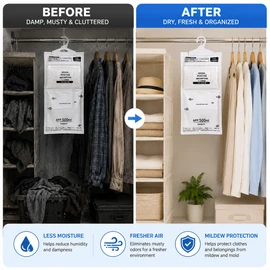 Hanging Moisture Absorber Bags for Closet Humidity Control – 5-Pack Large Capacity for Daily Storage