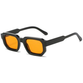 JCTAIFOO Trendy Rectangle Sunglasses Men Women Vintage Rectangular Retro Square Glasses, black/orange