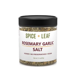 Premium Rosemary Garlic Salt by Spice + Leaf - Vegan Kosher and No Preservatives Spice Blend Used to Make Roasted Potatoes, Brussel Sprouts, Vegetables, Meat, Garlic Bread or Dip, 3.1 oz