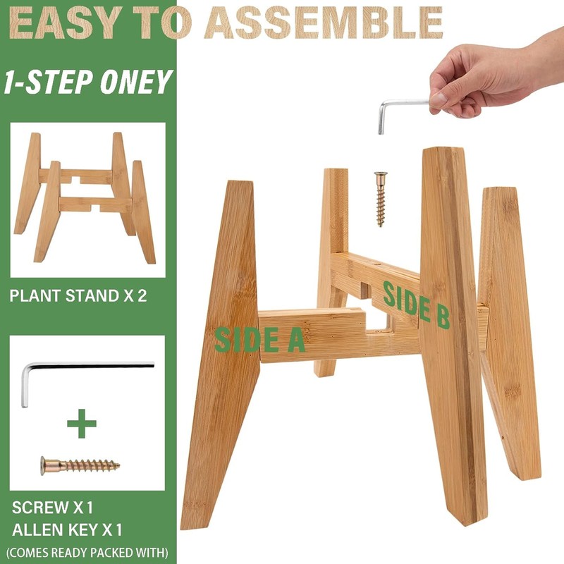 LEIMO KPARTS Adjustable Bamboo Plant Stand (8-12 inches), Mid Century