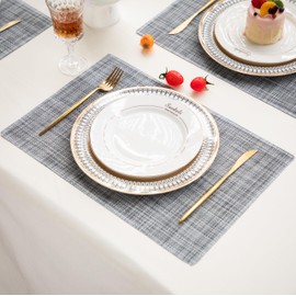 Counfeisly Vinyl Placemats Set of 8, Easy Clean Woven Vinyl Placemats for Dining Table, Indoor/Outdoor Place Mats, Washable PVC Table Mats, Grey/White