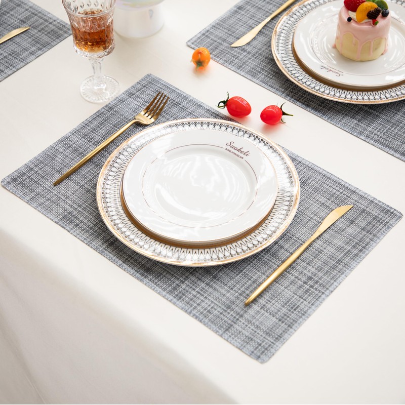 Counfeisly Vinyl Placemats Set of 8, Easy Clean Woven Vinyl