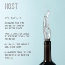 HOST TILT Wine Aerator Pour Spout, Wine Bottle Spout Pourer, Wine Pourer Aerator with Stand, Silicone and Plastic, Gray Set of 1