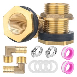 elthmpr Brass Tank Fitting - Pack of 2 Barrel Fittings 3/4 Inch Water Butt Feedthrough with Hose Clamps Water Band for Taps, Water Tanks and Water Butt
