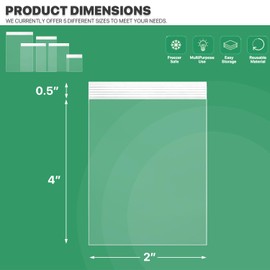 100-Count, (2" x 4") - 4 Mil Thickness Zipper Reclosable Plastic Bags, Ultra Heavy Duty, Lock Seal for Prints, Photos, Documents, Clothing, T-Shirt