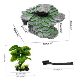 Moonorange Turtle Basking Platform, Reptile Habitat Hideout, Decorative Resin for Aquarium & Terrarium, Including Artificial Plant and Cleaning Brush.(C-Medium-Black)