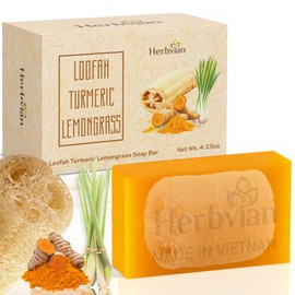 Loofah Soap Bar with Turmeric Lemongrass, Exfoliating Soap For Face and Body, Back Acne Body Soap, Cleansing Healthy Skin, Soap for Men, Women, Teen and All Skin Types