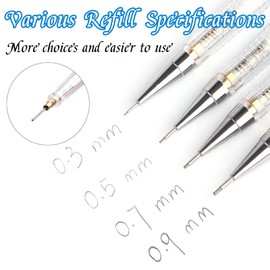 Tikplus Mechanical Pencil 0.3/0.5/0.7/0.9 mm, 4 Tubes (48 Pieces) Pencil Lead HB Lead Pencil and 2 Erasers, Mechanical Pencil for Sketching, Drawing, Writing and Homework (White)