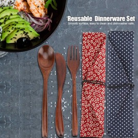 Besteck Set Holz, Holzbesteck Set, mit Löffel, Gabel und Messer, 22,5 cm glatte Oberfläche, 3-teiliges Holzutensilien-Set, Geschirr Sets, Besteck Set Vintage Holz, für Zuhause, Café und Restaurant