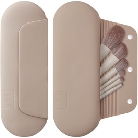 AGIKET - Soporte para brochas de maquillaje de silicona, para viaje y cosméticos, suave, portátil, con cierre magnético anticaída, estuche grande para brochas de maquillaje, color nogal, Nuez