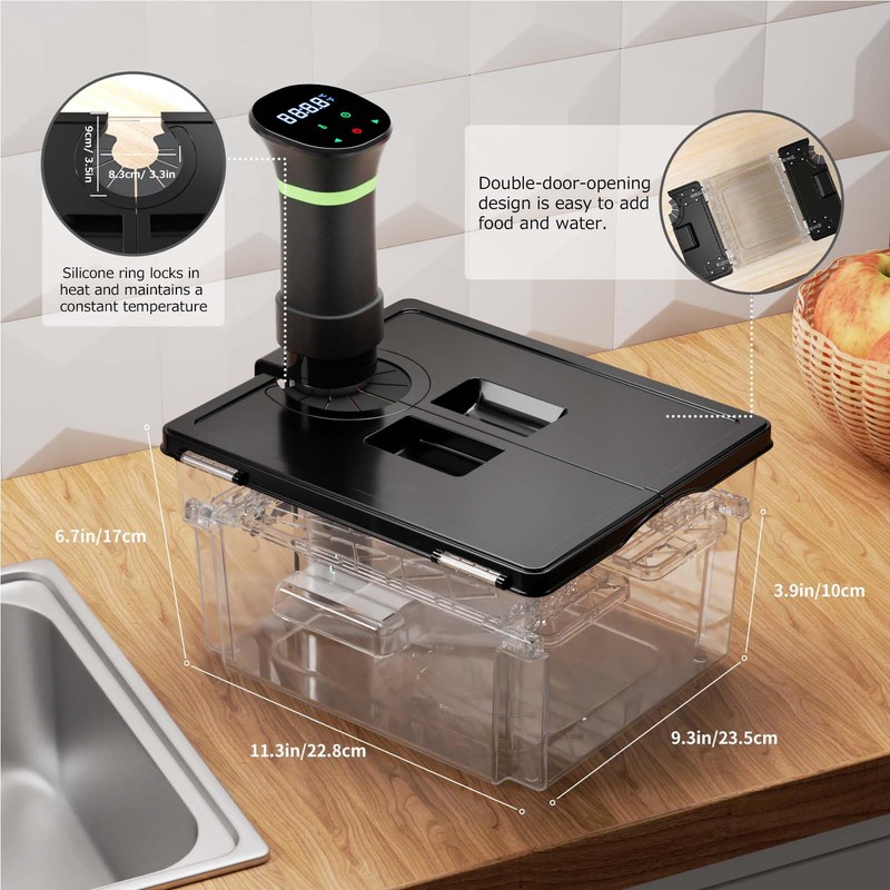 Sous Vide Container with Lid Double-Door-Opening Design 11.65 QT Sous