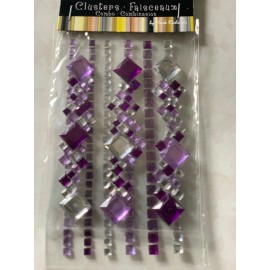 CRYSTAL STICKER 2 SHEETS CLUSTERS VIOLET PURPLE CLEAR GEMSTONES  MULTI-SIZE 9PCS