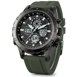 PINDOWS Watch for Men, Waterproof Big Dial Analog Digital Sport Multifunction LED Backlight Fashion Wristwatches, Alarm Stopwatch Calendar