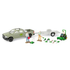 TOMY John Deere Lawn Care Toy Playset - 1:32 Scale - Garden Toys Includes Pick Up Truck Toy, 6 Gardening Tools, Lawn Mowers, and 3 Action Figures - John Deere Toys - 15 Piece - Ages 3 Years and Up