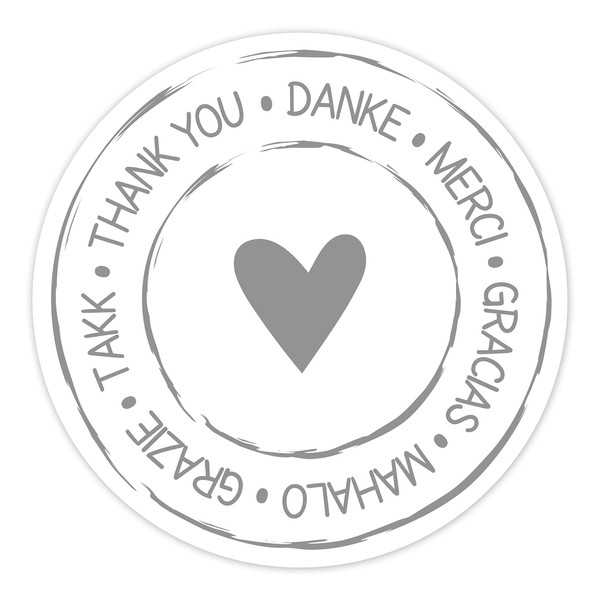 KuschelICH Round Thank You Stickers with Heart – White/Grey –