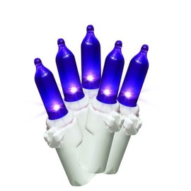 Holiday Time LED Mini Light Set White Wire Purple Bulbs, 50 Count