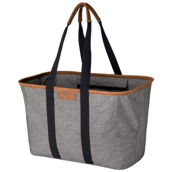 CleverMade 30L SnapBasket LUXE - Reusable Collapsible Durable Grocery Shopping Bag - Heavy Duty Large Structured Tote, Heather Grey