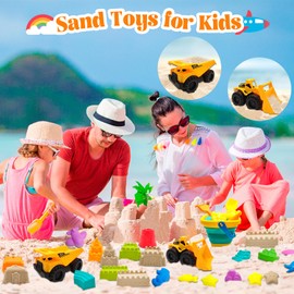 Corpower Sandspielzeug Set, 28 Stück Sandkasten Spielzeug Kinder, Mit Faltbarer Eimer, Baggerwagen, Burgsandform, Seetier-Sandform, Aufbewahrungsnetzbeutel, Junge Mädchen Sandspielzeug ab 3 Jahre