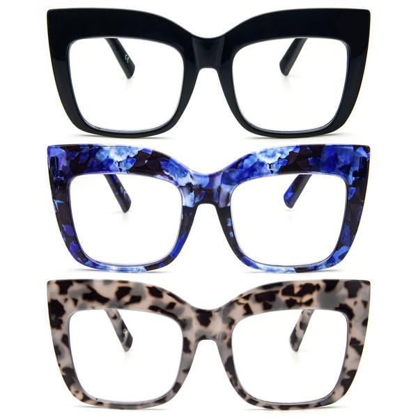 REAVEE 3 Pack Oversized Reading Glasses for Women Thick Large