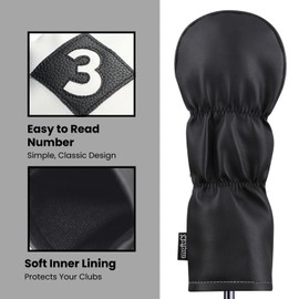 Majek Retro Golf Headcovers White Red and Black Vintage Leather Style 3 X H Fairway Wood and Hybrid Head Cover Classic Look