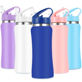 Kids Stainless Steel Insulated Water Bottle with Straw,350 ml Small Water Bottles for School Reusable Metal Vacuum Small Flask Leakproof Keep Drinks Hot Cold for Boys Girls Toddlers Children(Blue)