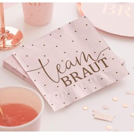Hen Party Napkins Team Bride Polka Dot Table Decoration for Stag Night Bride & Bride Crew/Wedding Colours Pink & Rose Gold – Pack of 20 – Made in Germany