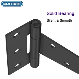 SUMBIN 4" Inch T-Strap Heavy Duty Shed Door Hinges Gate Strap Hinges Black Tee Hinge Wrought Hardware for Wooden Fences,Yard,Barn Door (2 Pack)