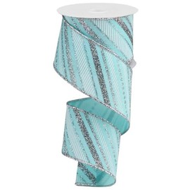 Metallic Ice Blue, Silver, White Ribbon - 2 1/2" x 10 Yards, Christmas, Glitter Wired Edge, Holiday Decor, Garland, Gift Wrapping, Wreath, Winter Tree Decoration